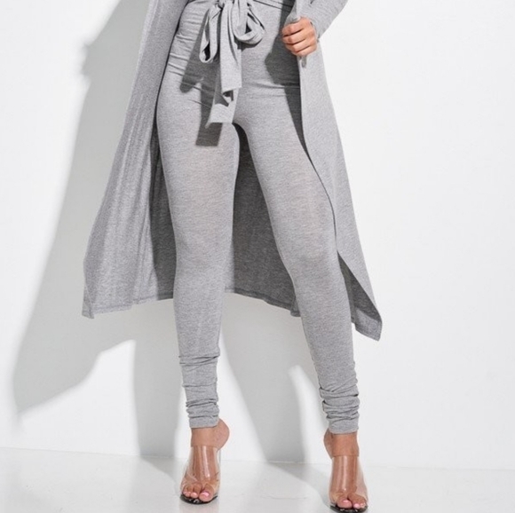 Grey Spaghetti Jumpsuit with Waist Tie and Duster! - Picture 2 of 3